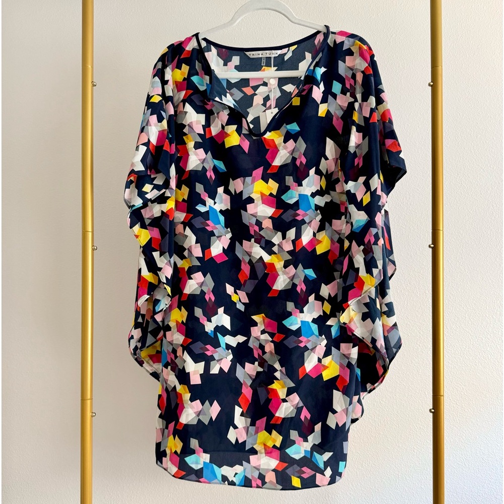 Trina Turk Silk Swim Tunic Cover Up Dress Multicolor Confetti Sz XS/S NEW